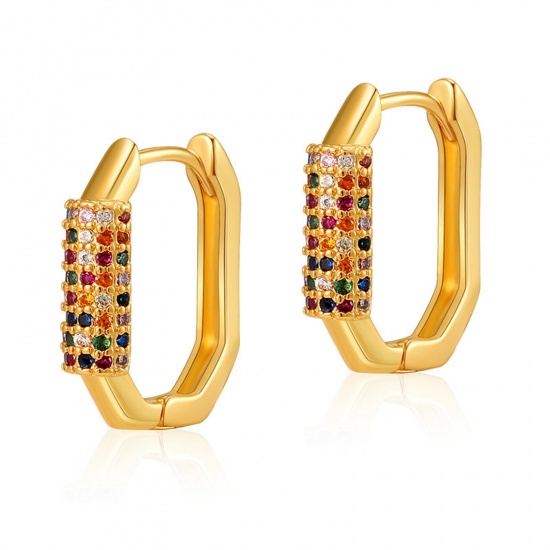 Picture of Hypoallergenic Exquisite Stylish 18K Real Gold Plated Brass & Cubic Zirconia Hoop Earrings For Women Coming-of-age Gift 1.6cm, 1 Pair