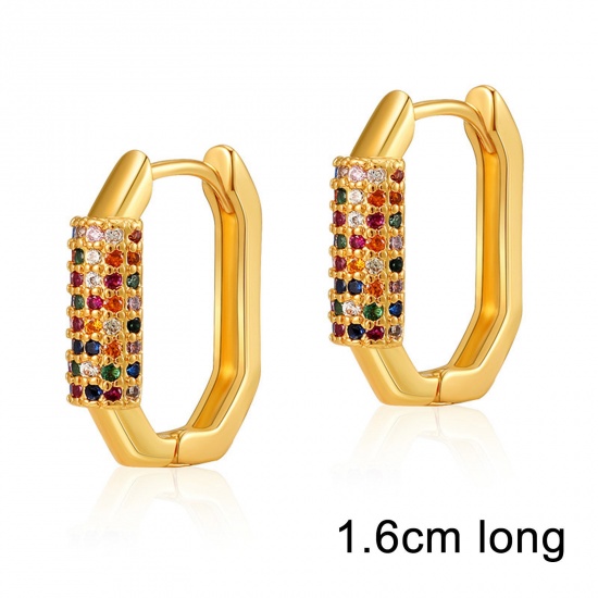 Picture of Hypoallergenic Exquisite Stylish 18K Real Gold Plated Brass & Cubic Zirconia Hoop Earrings For Women Coming-of-age Gift 1.6cm, 1 Pair