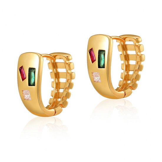 Immagine di Ipoallergenico Squisito Elegante 18K Oro riempito Ottone & Zircone Cubico Orecchini Circolari Per Donne Regalo per la Maggiore Età 1.7cm, 1 Paio