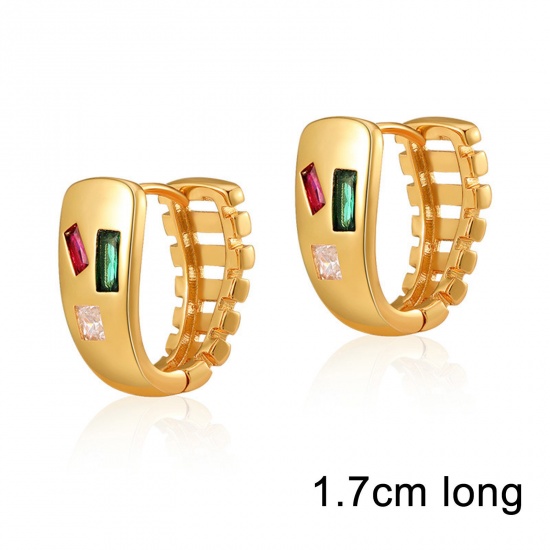 Picture of Hypoallergenic Exquisite Stylish 18K Real Gold Plated Brass & Cubic Zirconia Hoop Earrings For Women Coming-of-age Gift 1.7cm, 1 Pair