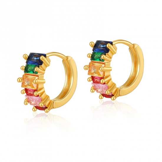 Immagine di Ipoallergenico Squisito Elegante 18K Oro riempito Ottone & Zircone Cubico Orecchini Circolari Per Donne Regalo per la Maggiore Età 1.4cm Dia., 1 Paio