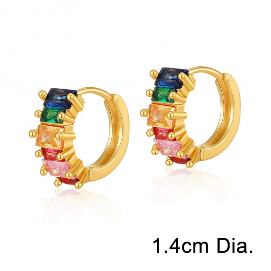 Picture of Hypoallergenic Exquisite Stylish 18K Real Gold Plated Brass & Cubic Zirconia Hoop Earrings For Women Coming-of-age Gift 1.4cm Dia., 1 Pair