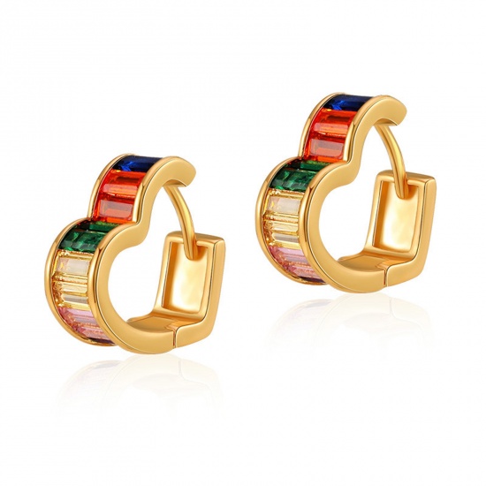 Immagine di Ipoallergenico Squisito Elegante 18K Oro riempito Ottone & Zircone Cubico Cuore Orecchini Circolari Per Donne Regalo per la Maggiore Età 1.5cm, 1 Paio