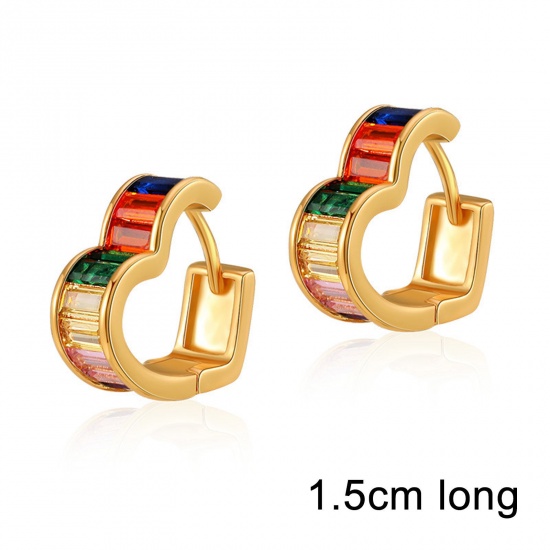 Immagine di Ipoallergenico Squisito Elegante 18K Oro riempito Ottone & Zircone Cubico Cuore Orecchini Circolari Per Donne Regalo per la Maggiore Età 1.5cm, 1 Paio