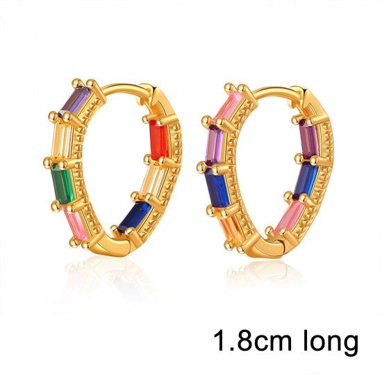 Picture of Hypoallergenic Exquisite Stylish 18K Real Gold Plated Brass & Cubic Zirconia Hoop Earrings For Women Coming-of-age Gift 1.8cm, 1 Pair