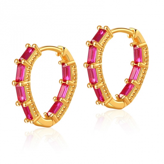 Picture of Hypoallergenic Exquisite Stylish 18K Real Gold Plated Brass & Cubic Zirconia Hoop Earrings For Women Coming-of-age Gift 1.8cm, 1 Pair