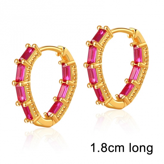 Picture of Hypoallergenic Exquisite Stylish 18K Real Gold Plated Brass & Cubic Zirconia Hoop Earrings For Women Coming-of-age Gift 1.8cm, 1 Pair