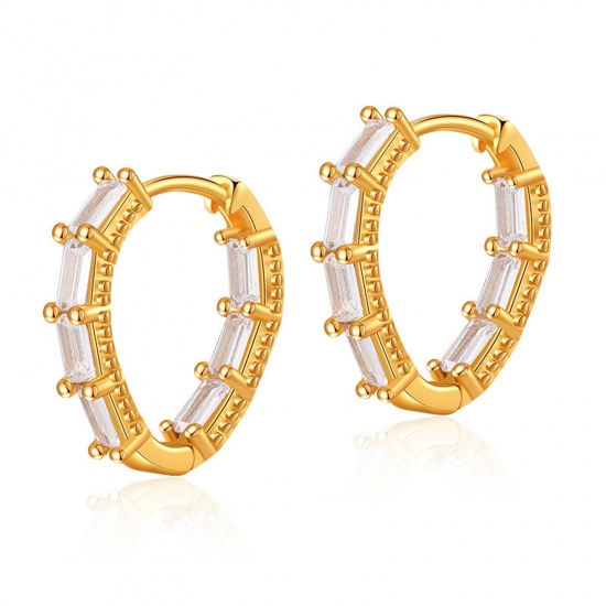 Picture of Hypoallergenic Exquisite Stylish 18K Real Gold Plated Brass & Cubic Zirconia Hoop Earrings For Women Coming-of-age Gift 1.8cm, 1 Pair