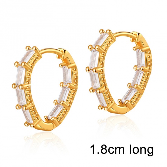 Picture of Hypoallergenic Exquisite Stylish 18K Real Gold Plated Brass & Cubic Zirconia Hoop Earrings For Women Coming-of-age Gift 1.8cm, 1 Pair