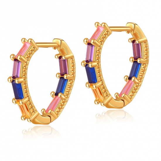 Picture of Hypoallergenic Exquisite Stylish 18K Real Gold Plated Brass & Cubic Zirconia Hoop Earrings For Women Coming-of-age Gift 1.8cm, 1 Pair