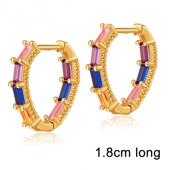 Picture of Hypoallergenic Exquisite Stylish 18K Real Gold Plated Brass & Cubic Zirconia Hoop Earrings For Women Coming-of-age Gift 1.8cm, 1 Pair