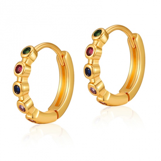 Picture of Hypoallergenic Exquisite Stylish 18K Gold Plated Brass & Cubic Zirconia Hoop Earrings For Women Coming-of-age Gift 12mm Dia., 1 Pair