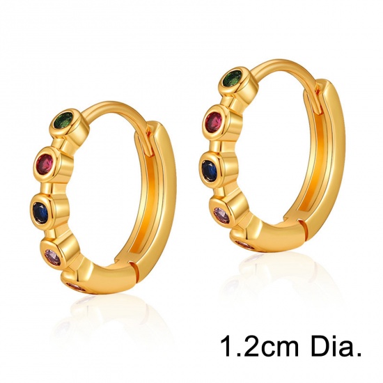 Picture of Hypoallergenic Exquisite Stylish 18K Gold Plated Brass & Cubic Zirconia Hoop Earrings For Women Coming-of-age Gift 12mm Dia., 1 Pair