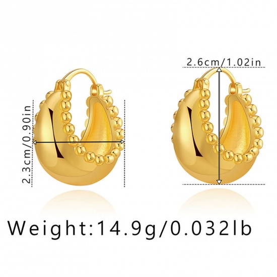 Immagine di Ipoallergenico Retrò Semplice 18K Vero Oro Placcato Ottone Orecchini Circolari Per Donne 2.6cm x 2.3cm, 1 Paio