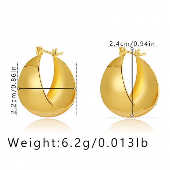 Immagine di Ipoallergenico Retrò Semplice 18K Oro riempito Ottone Orecchini Circolari Per Donne 24mm x 22mm, 1 Paio