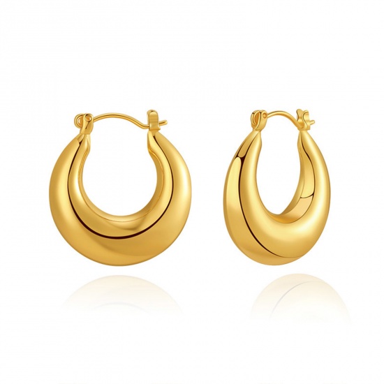 Immagine di Ipoallergenico Retrò Semplice 18K Oro riempito Ottone Orecchini Circolari Per Donne 2.7cm x 2.5cm, 1 Paio