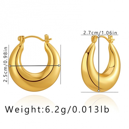 Immagine di Ipoallergenico Retrò Semplice 18K Oro riempito Ottone Orecchini Circolari Per Donne 2.7cm x 2.5cm, 1 Paio