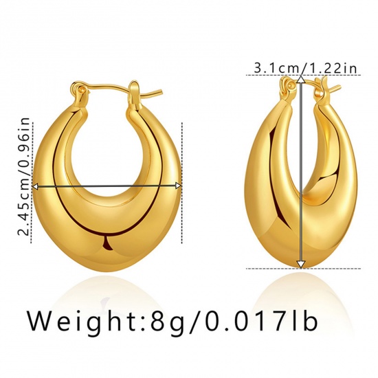 Immagine di Ipoallergenico Retrò Semplice 18K Vero Oro Placcato Ottone Orecchini Circolari Per Donne 3.1cm x 2.4cm, 1 Paio