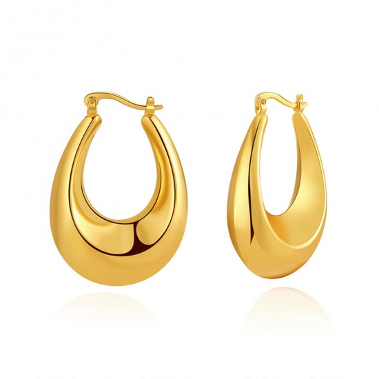 Immagine di Ipoallergenico Retrò Semplice 18K Vero Oro Placcato Ottone Orecchini Circolari Per Donne 4cm x 2.8cm, 1 Paio