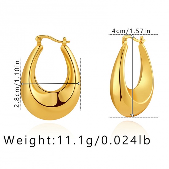 Immagine di Ipoallergenico Retrò Semplice 18K Vero Oro Placcato Ottone Orecchini Circolari Per Donne 4cm x 2.8cm, 1 Paio