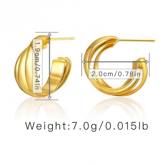 Picture of Hypoallergenic Retro Simple 18K Gold Color Copper Stripe Hoop Earrings For Women Party 2cm x 1.9cm, 1 Pair