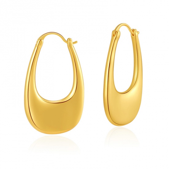 Immagine di Ipoallergenico Retrò Semplice 18K Vero Oro Placcato Ottone Orecchini Circolari Per Donne 3.6cm x 2.2cm, 1 Paio