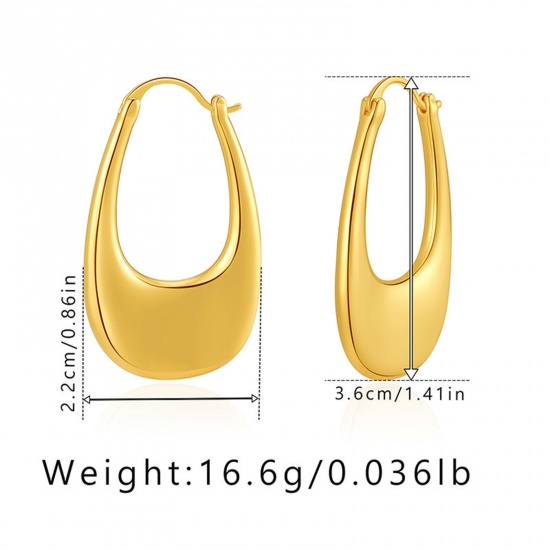 Immagine di Ipoallergenico Retrò Semplice 18K Oro riempito Ottone Orecchini Circolari Per Donne 3.6cm x 2.2cm, 1 Paio