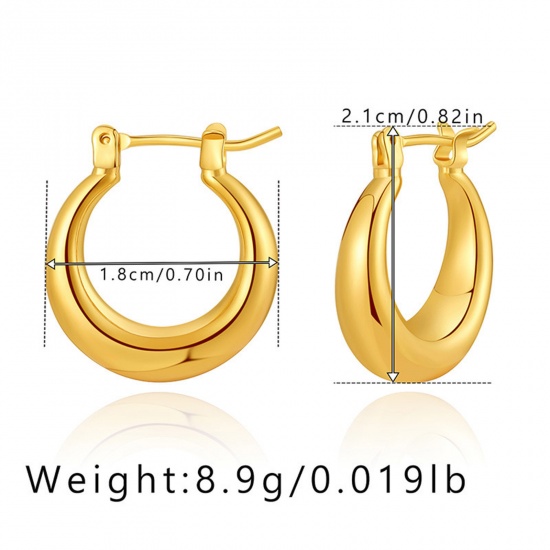 Immagine di Ipoallergenico Retrò Semplice Placcato Oro 18K Ottone Orecchini Circolari Per Donne 2.1cm x 1.8cm, 1 Paio