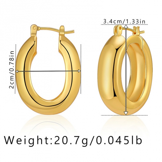 Immagine di Ipoallergenico Retrò Semplice 18K Vero Oro Placcato Ottone Orecchini Circolari Per Donne 2.6cm x 1.8cm, 1 Paio