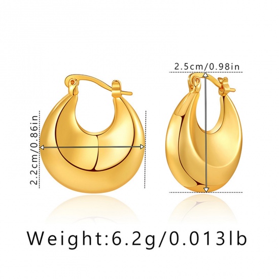 Immagine di Ipoallergenico Retrò Semplice 18K Oro riempito Ottone Orecchini Circolari Per Donne 2.5cm x 2.2cm, 1 Paio