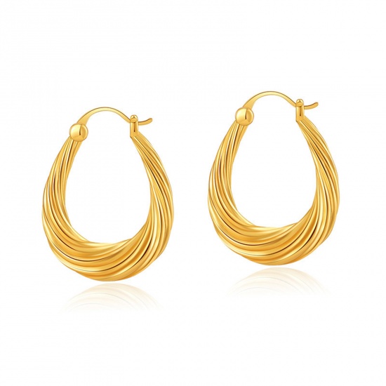 Picture of Hypoallergenic Retro Simple 18K Real Gold Plated Copper Spiral Hoop Earrings For Women Party 3.1cm, 1 Pair