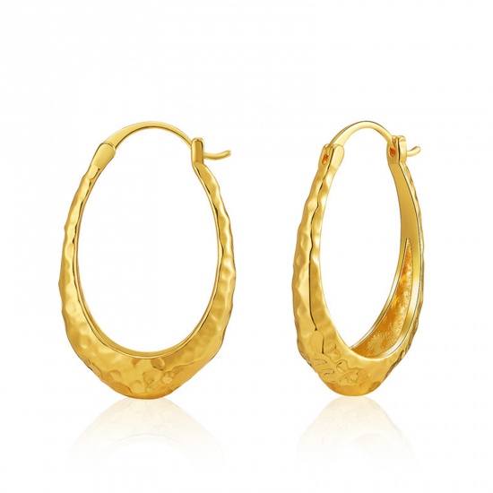 Picture of Hypoallergenic Retro Simple 18K Real Gold Plated Copper Hoop Earrings For Women Party 3.4cm x 2.1cm, 1 Pair