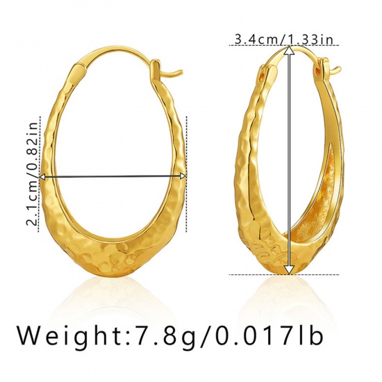 Picture of Hypoallergenic Retro Simple 18K Real Gold Plated Copper Hoop Earrings For Women Party 3.4cm x 2.1cm, 1 Pair