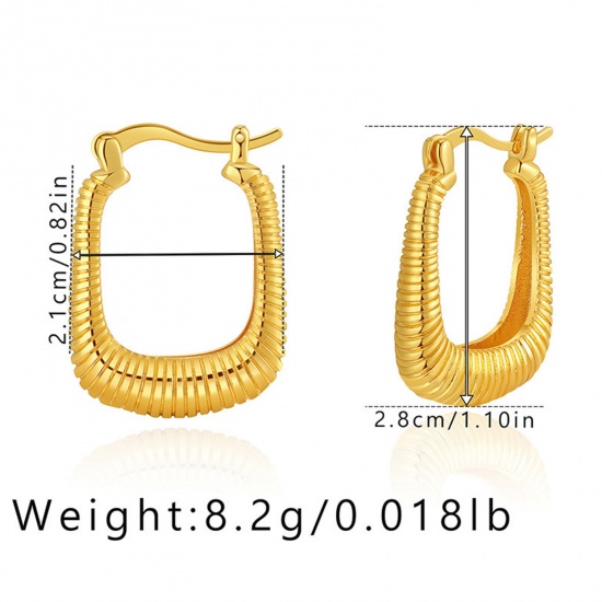 Picture of Hypoallergenic Retro Simple 18K Real Gold Plated Copper Stripe Hoop Earrings For Women Party 2.8cm x 2.1cm, 1 Pair