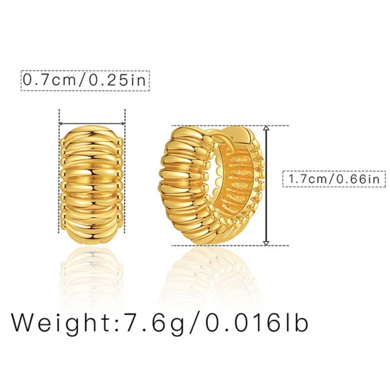 Picture of Hypoallergenic Retro Simple 18K Gold Color Copper Stripe Hoop Earrings For Women Party 1.7cm, 1 Pair
