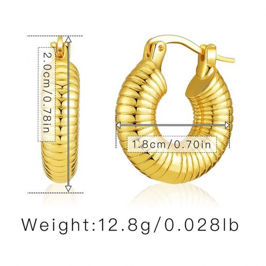 Picture of Hypoallergenic Retro Simple 18K Gold Color Copper Stripe Hoop Earrings For Women Party 2cm x 1.8cm, 1 Pair