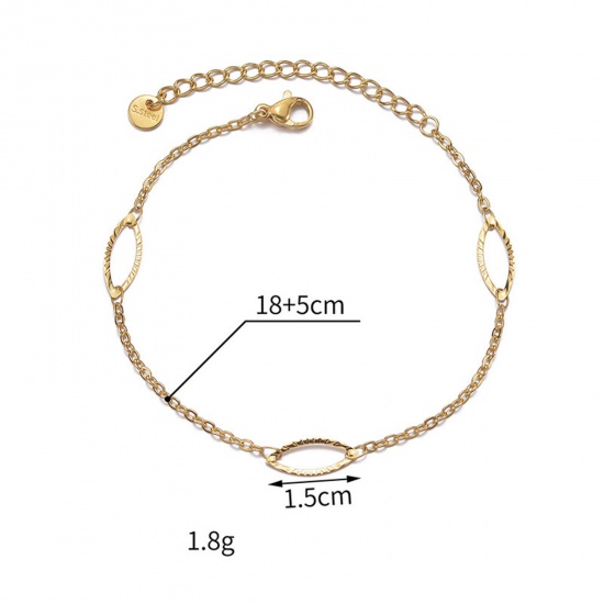 Picture of 1 Piece Vacuum Plating Stylish Simple 14K Gold Plated 304 Stainless Steel Link Cable Chain Oval Bracelets For Women Party 18cm(7 1/8") long