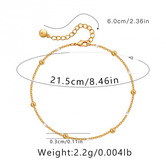 Picture of Eco-friendly Vacuum Plating Minimalist Simple 18K Gold Color Copper Ball Chain Anklet For Women 21cm(8 2/8") long, 1 Piece