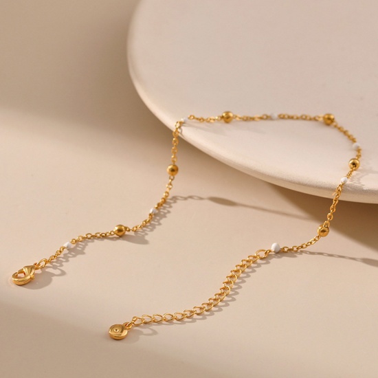 Picture of Eco-friendly Vacuum Plating Minimalist Simple 18K Gold Color Copper Ball Chain Anklet For Women 21cm(8 2/8") long, 1 Piece
