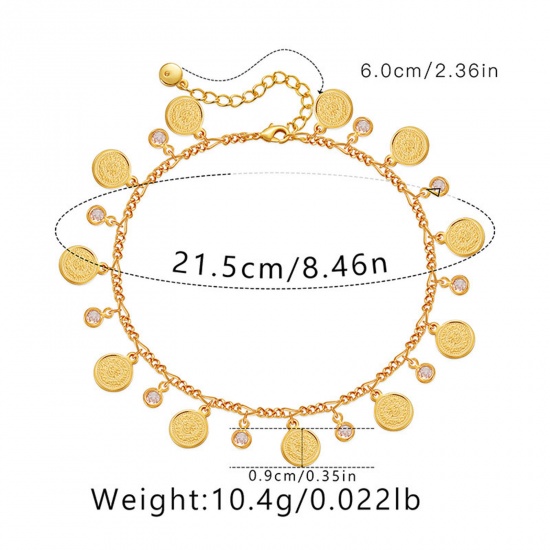 Picture of Eco-friendly Vacuum Plating Minimalist Retro 18K Real Gold Plated Copper Link Cable Chain Tassel Round Anklet For Women 21cm(8 2/8") long, 1 Piece