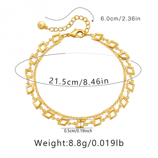 Picture of Eco-friendly Vacuum Plating Minimalist Simple 18K Real Gold Plated Brass Link Cable Chain Rhombus Anklet For Women 21cm(8 2/8") long, 1 Piece
