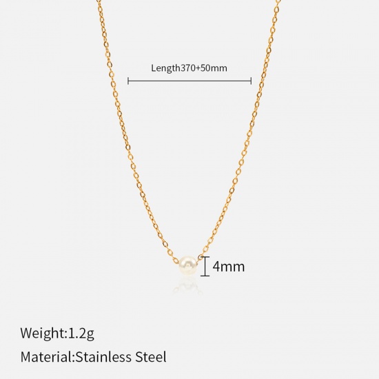 Picture of 1 Piece Vacuum Plating Stylish Exquisite 18K Real Gold Plated 304 Stainless Steel Link Cable Chain Imitation Pearl Pendant Necklace For Women Party 37cm(14 5/8") long