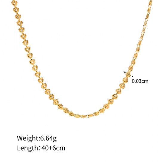 Picture of Eco-friendly Vacuum Plating Simple & Casual Stylish 18K Real Gold Plated 304 Stainless Steel Curb Link Chain Heart Necklace For Women Back to School 40cm(15 6/8") long, 1 Piece