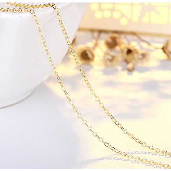 Picture of Eco-friendly Vacuum Plating Stylish Simple 14K Gold Color Copper Link Cable Chain Necklace For Women Party 45cm(17 6/8") long, 1 Piece
