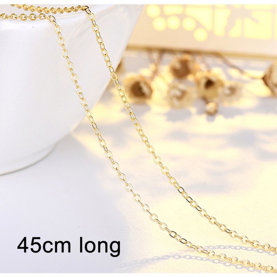 Picture of Eco-friendly Vacuum Plating Stylish Simple 14K Gold Plated Brass Link Cable Chain Necklace For Women Party 45cm(17 6/8") long, 1 Piece