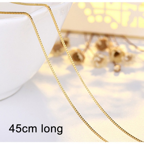 Picture of Eco-friendly Vacuum Plating Stylish Simple 14K Gold Color Copper Box Chain Necklace For Women Party 45cm(17 6/8") long, 1 Piece