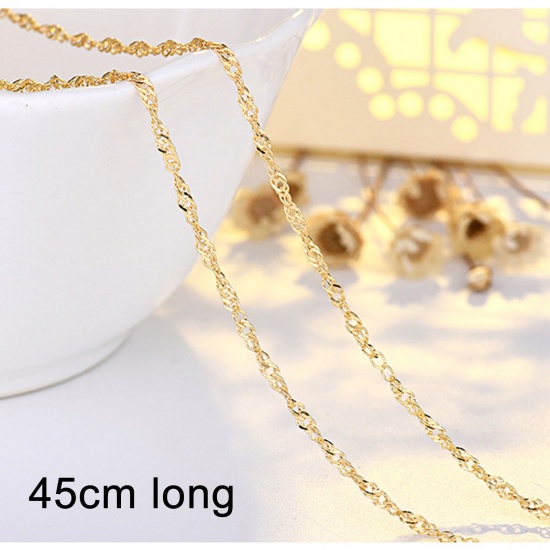 Picture of Eco-friendly Vacuum Plating Stylish Simple 14K Gold Plated Brass Wave Chain Necklace For Women Party 45cm(17 6/8") long, 1 Piece