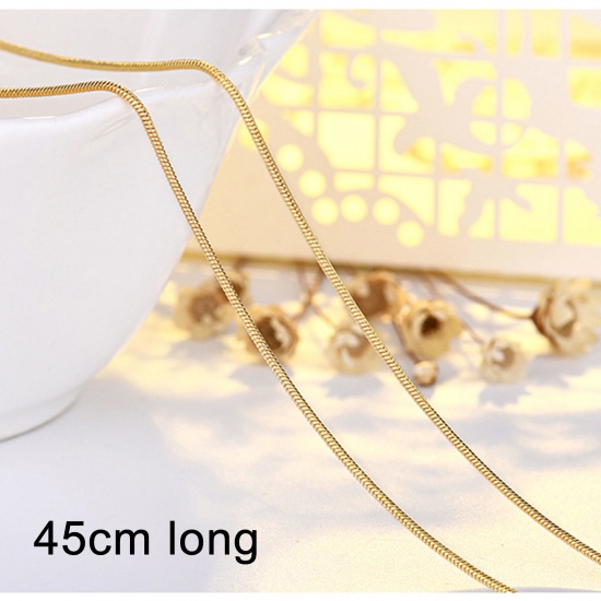 Picture of Eco-friendly Vacuum Plating Stylish Simple 14K Gold Plated Brass Snake Chain Necklace For Women Party 45cm(17 6/8") long, 1 Piece