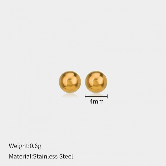 Picture of Eco-friendly Vacuum Plating Stylish Simple 18K Gold Plated 304 Stainless Steel Ball Ear Post Stud Earrings For Women Mother's Day 4mm Dia., 1 Pair