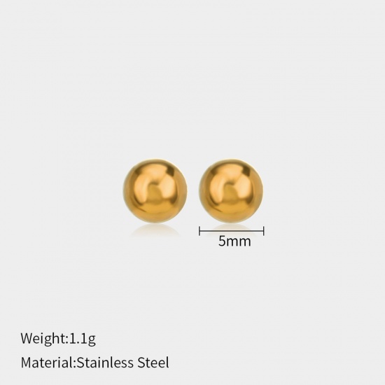 Picture of Eco-friendly Vacuum Plating Stylish Simple 18K Gold Plated 304 Stainless Steel Ball Ear Post Stud Earrings For Women Mother's Day 5mm Dia., 1 Pair